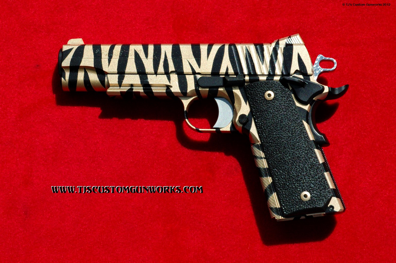 Custom Sig Sauer 1911 Gold Tiger Striped Duracoating 1