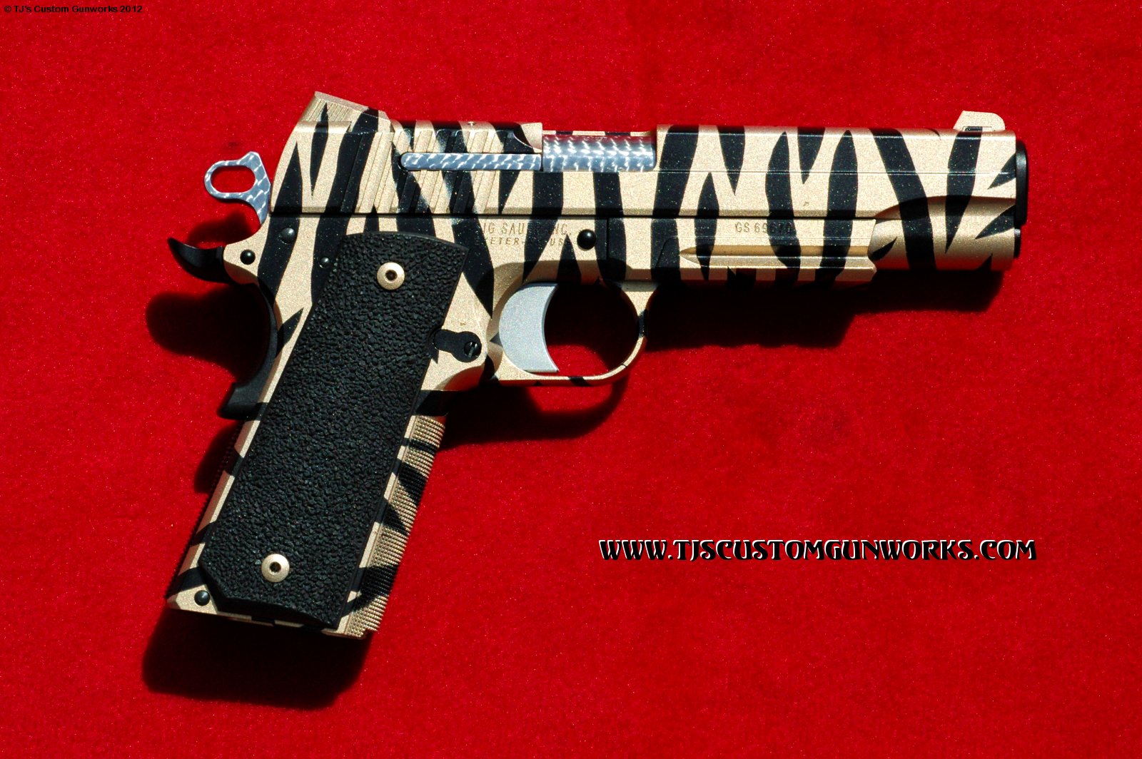 Custom Sig Sauer 1911 Gold Tiger Striped Duracoating 2