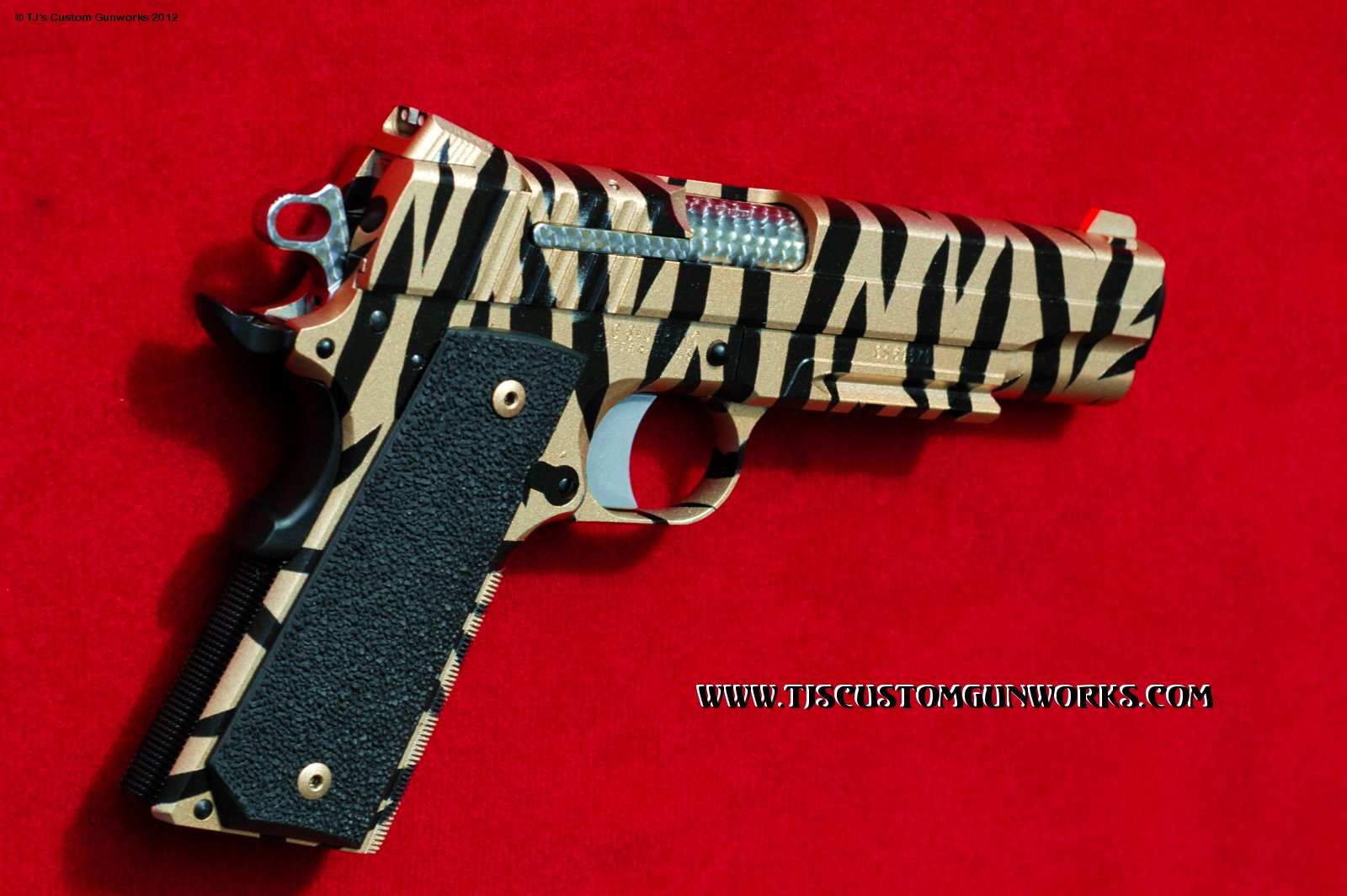 Custom Sig Sauer 1911 Gold Tiger Striped Duracoating 3