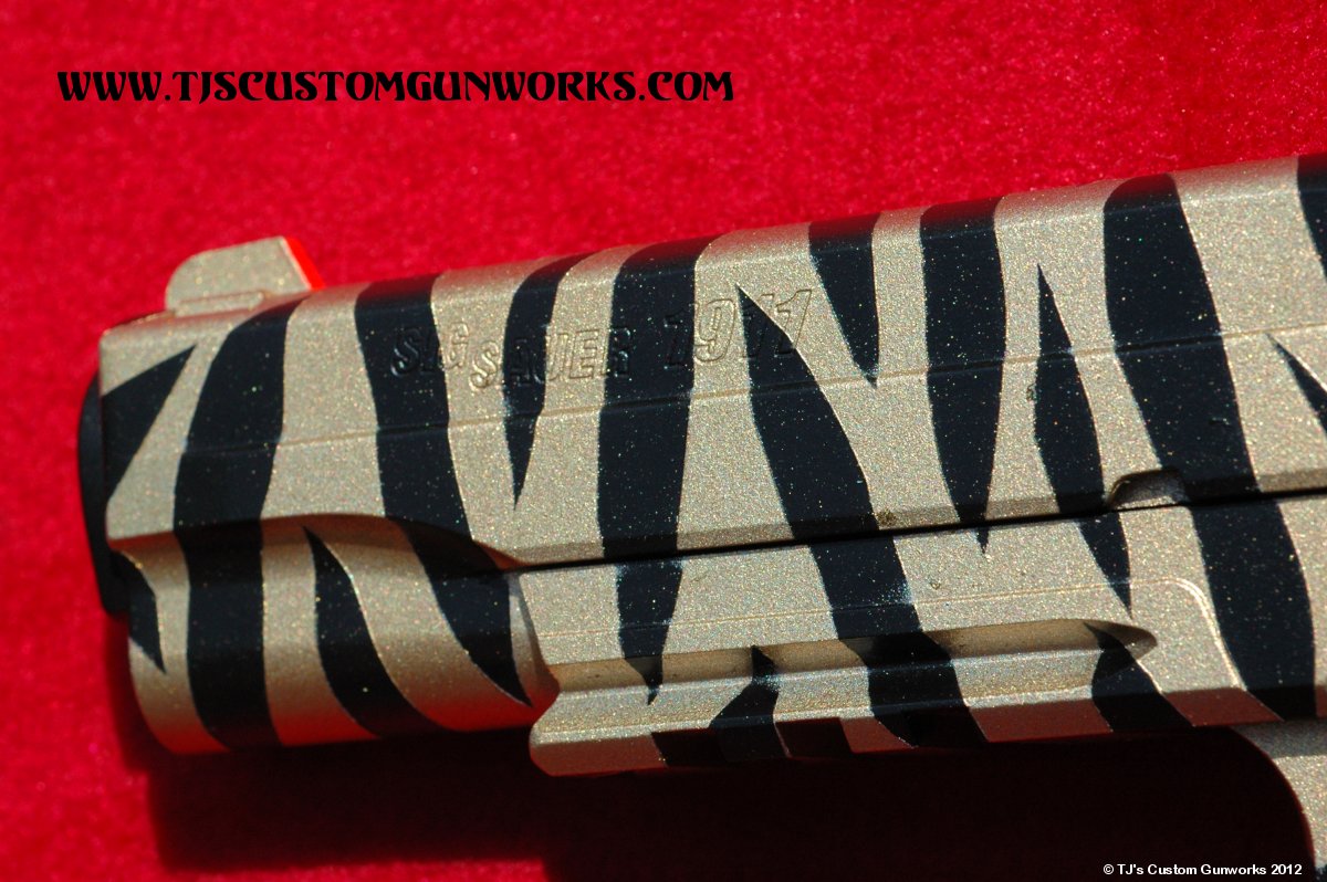 Custom Sig Sauer 1911 Gold Tiger Striped Duracoating 4