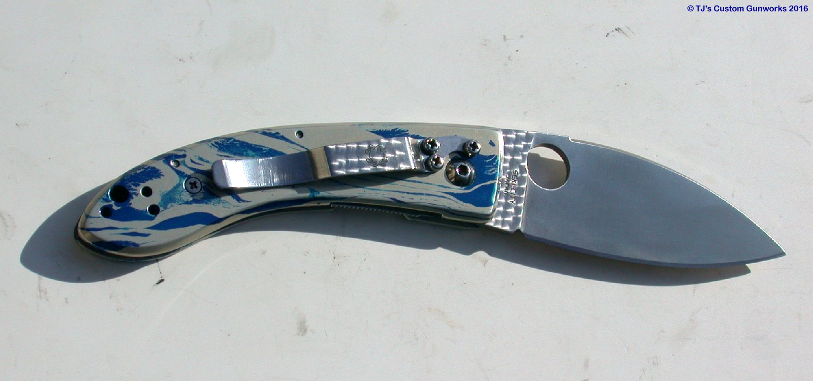 TJ Custom Blue & Silver Spyderco LUM Chinese Folder