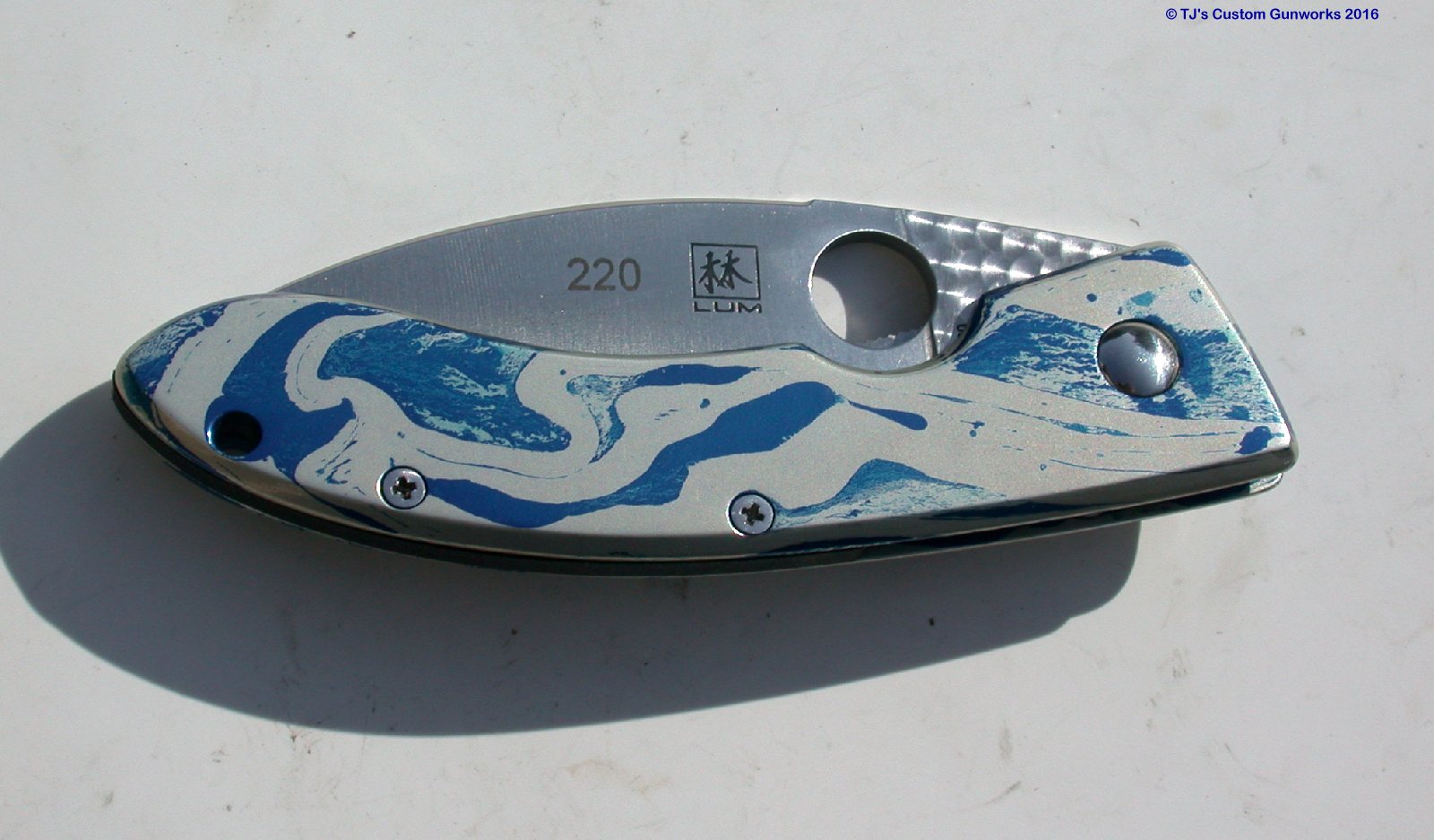 TJ Custom Blue & Silver Spyderco LUM Chinese Folder