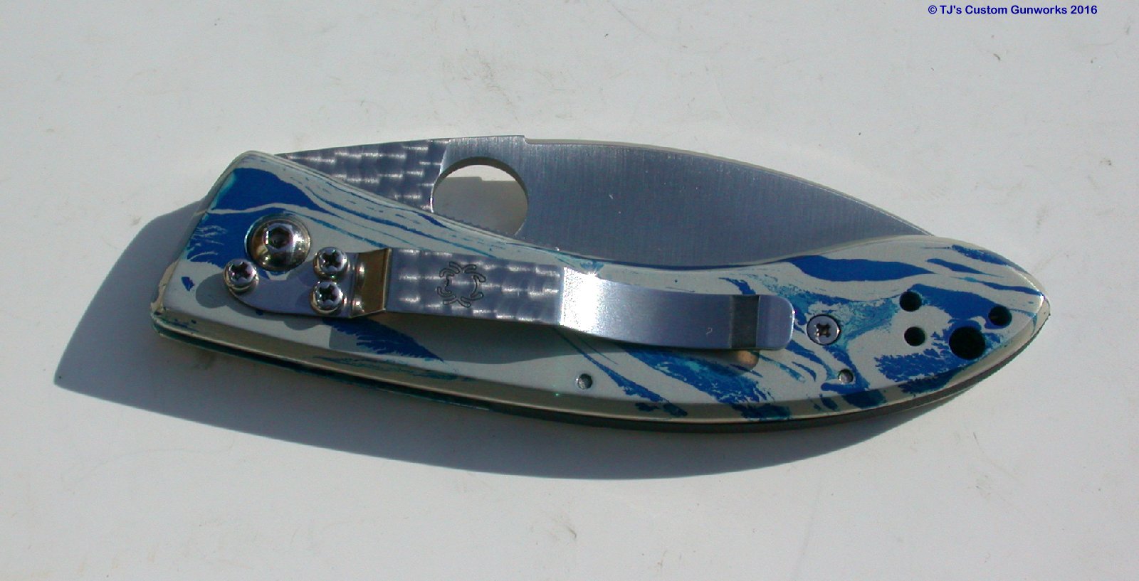 TJ Custom Blue & Silver Spyderco LUM Chinese Folder
