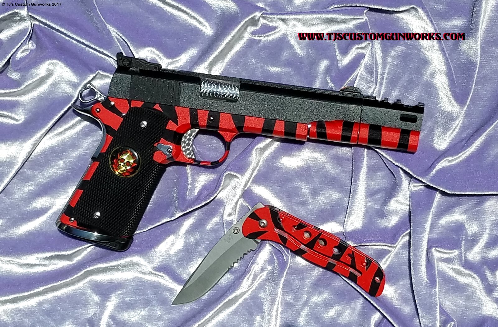 Custom Detonics Scoremaster .45 Comp Gun with Red Tiger Striped Duracoating