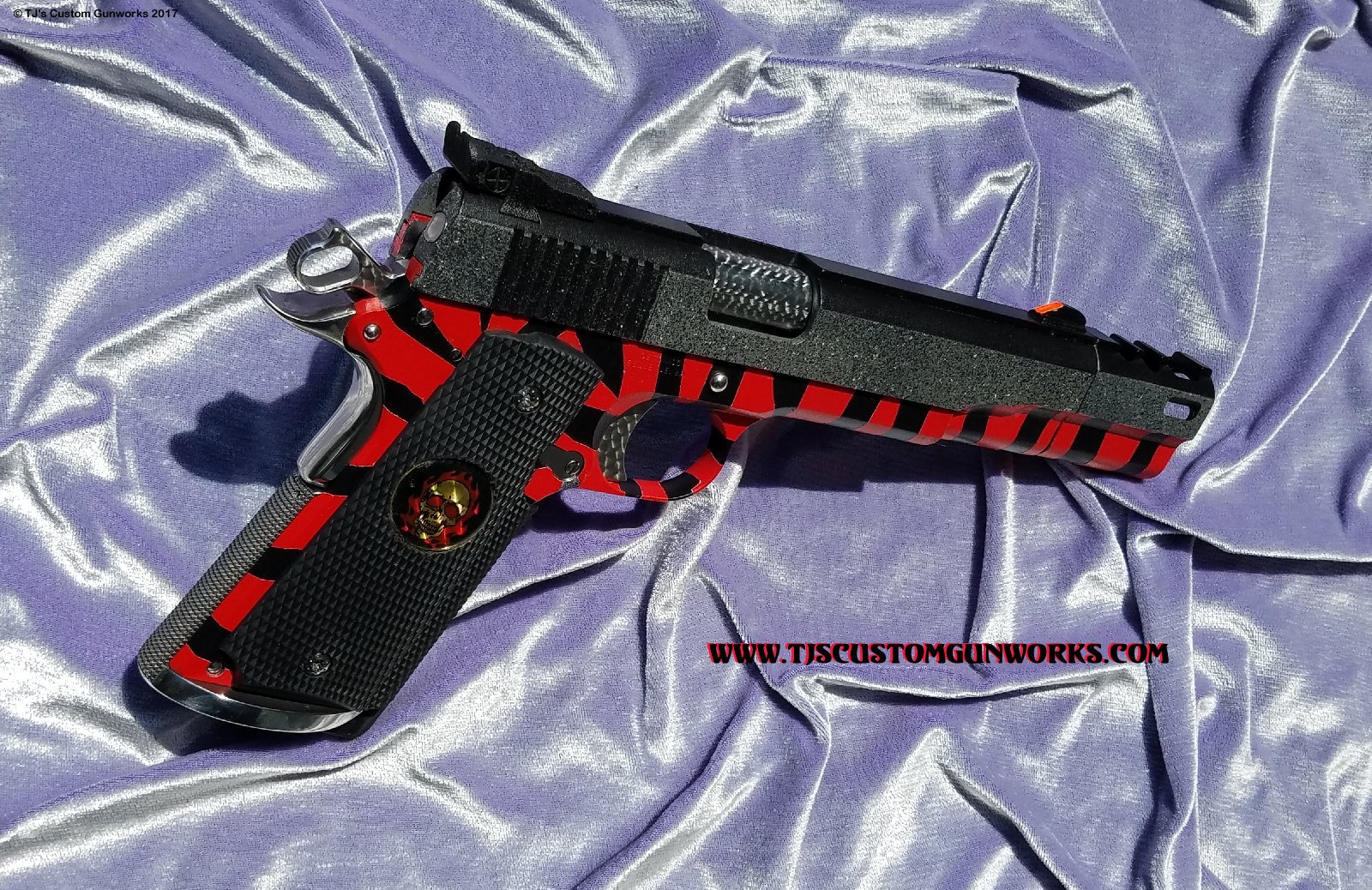 Custom Detonics Scoremaster .45 Comp Gun with Red Tiger Striped Duracoating
