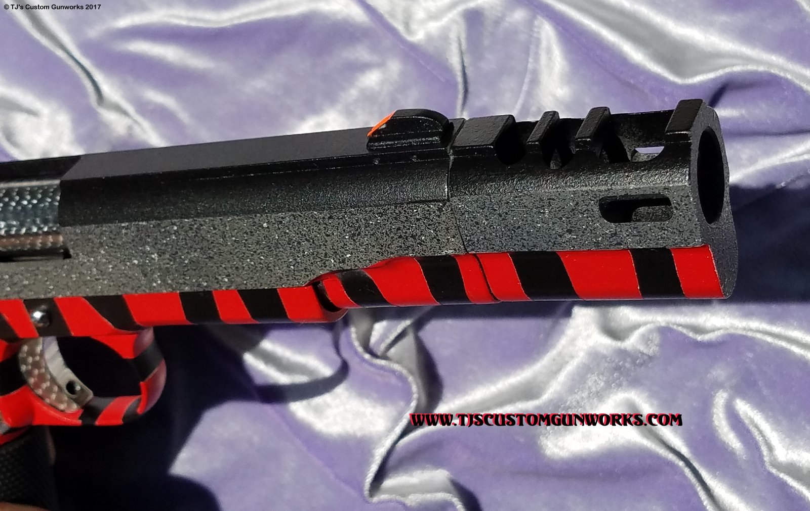 Custom Detonics Scoremaster .45 Comp Gun with Red Tiger Striped Duracoating