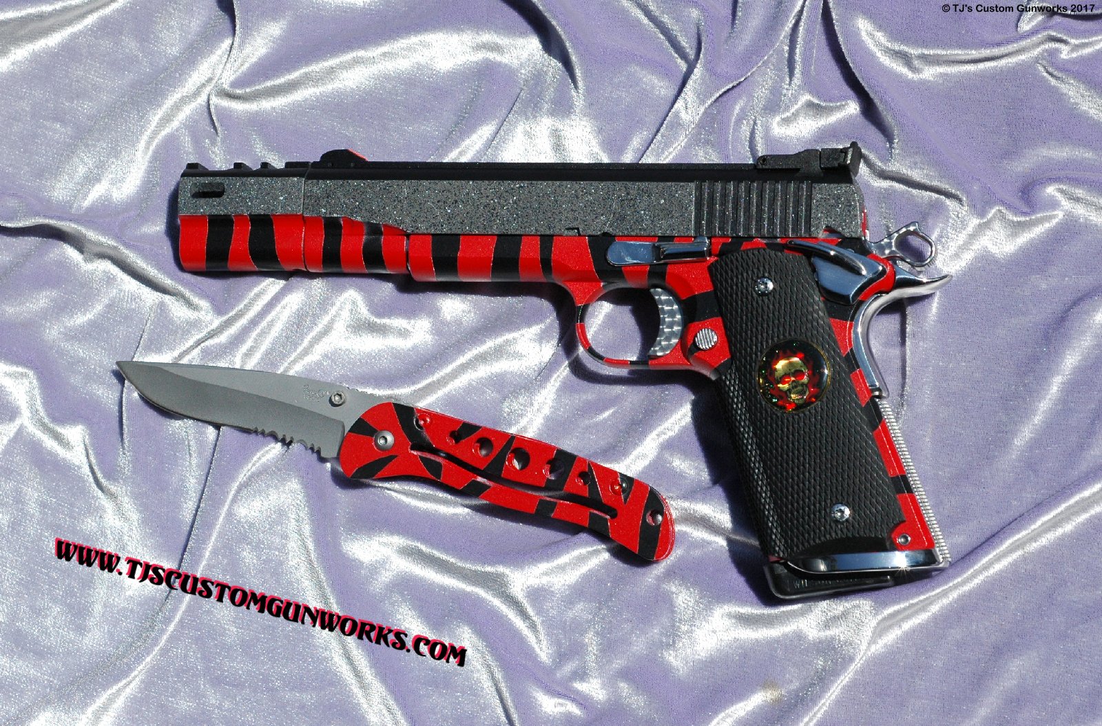 Custom Detonics Scoremaster .45 Comp Gun with Red Tiger Striped Duracoating