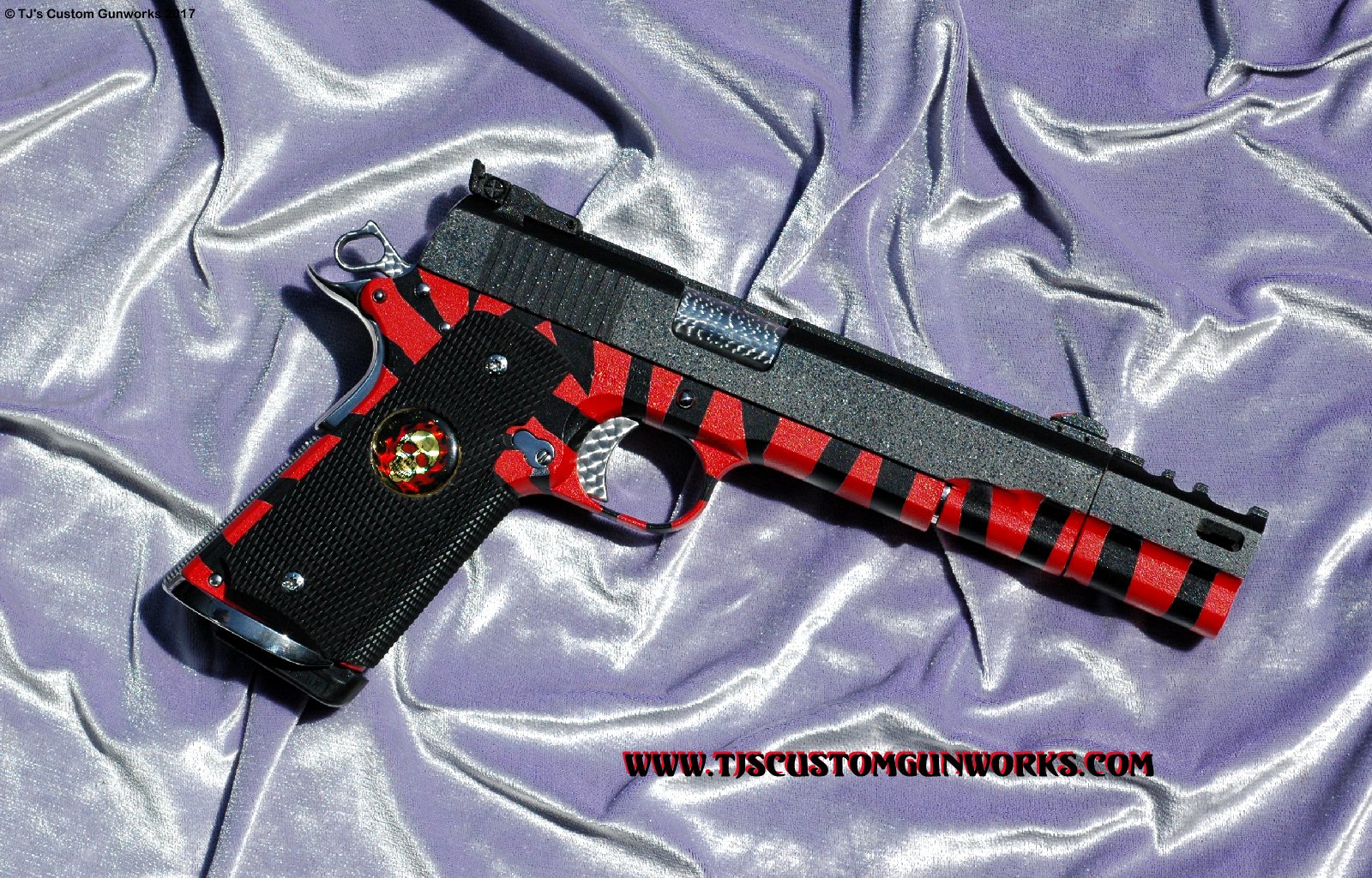 Custom Detonics Scoremaster .45 Comp Gun with Red Tiger Striped Duracoating
