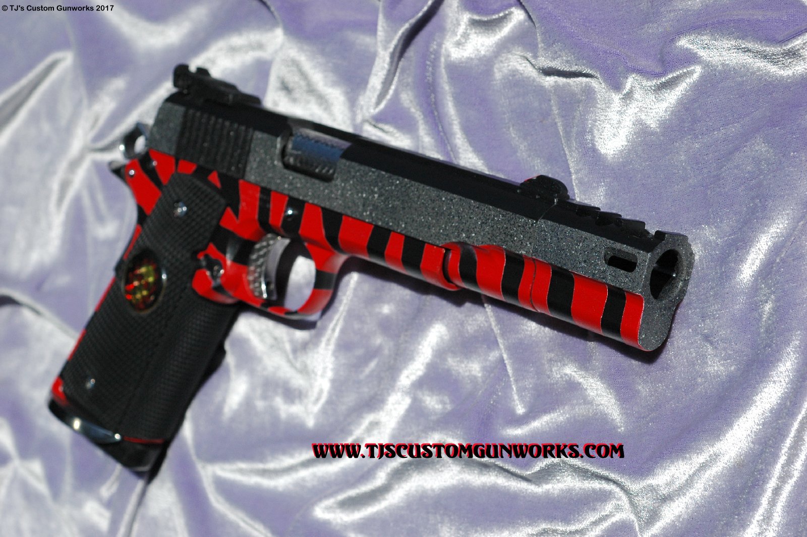 Custom Detonics Scoremaster .45 Comp Gun with Red Tiger Striped Duracoating
