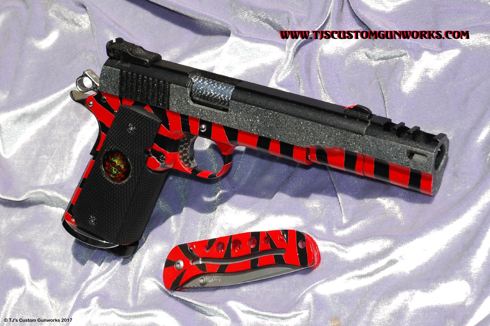 Custom Detonics Scoremaster .45 Comp Gun with Red Tiger Striped Duracoating