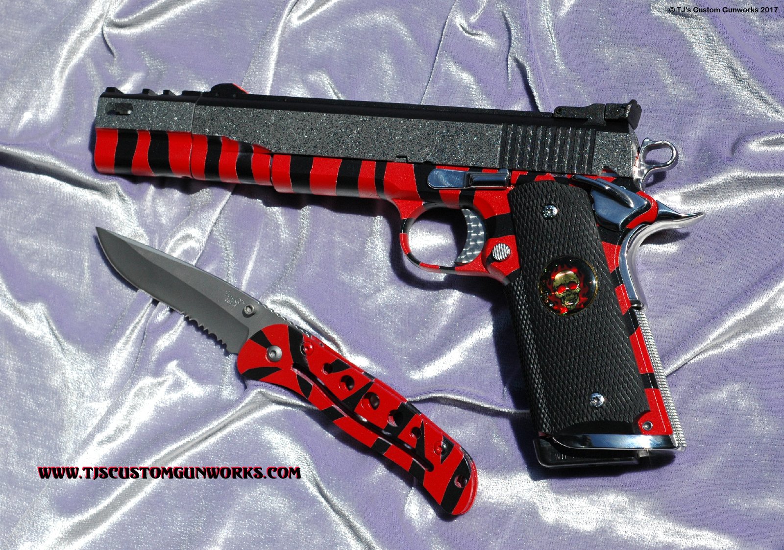 Custom Detonics Scoremaster 1911 Match .45 Comp Gun with Red Tiger Striped Duracoating
