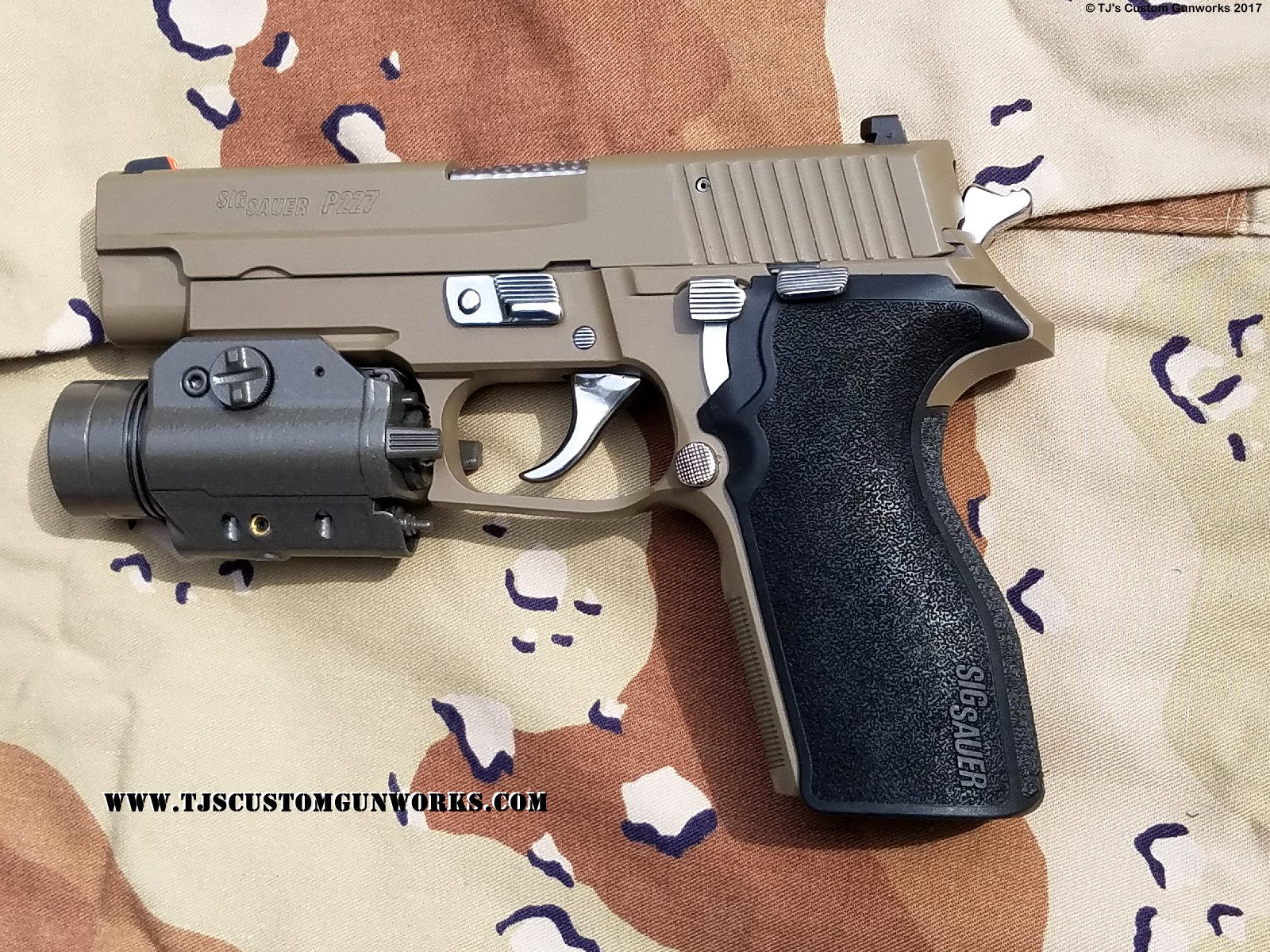 Tan Sig Sauer SigArms P227 .45 Custom Polished With FDE Brown Duracoat Surefire Light