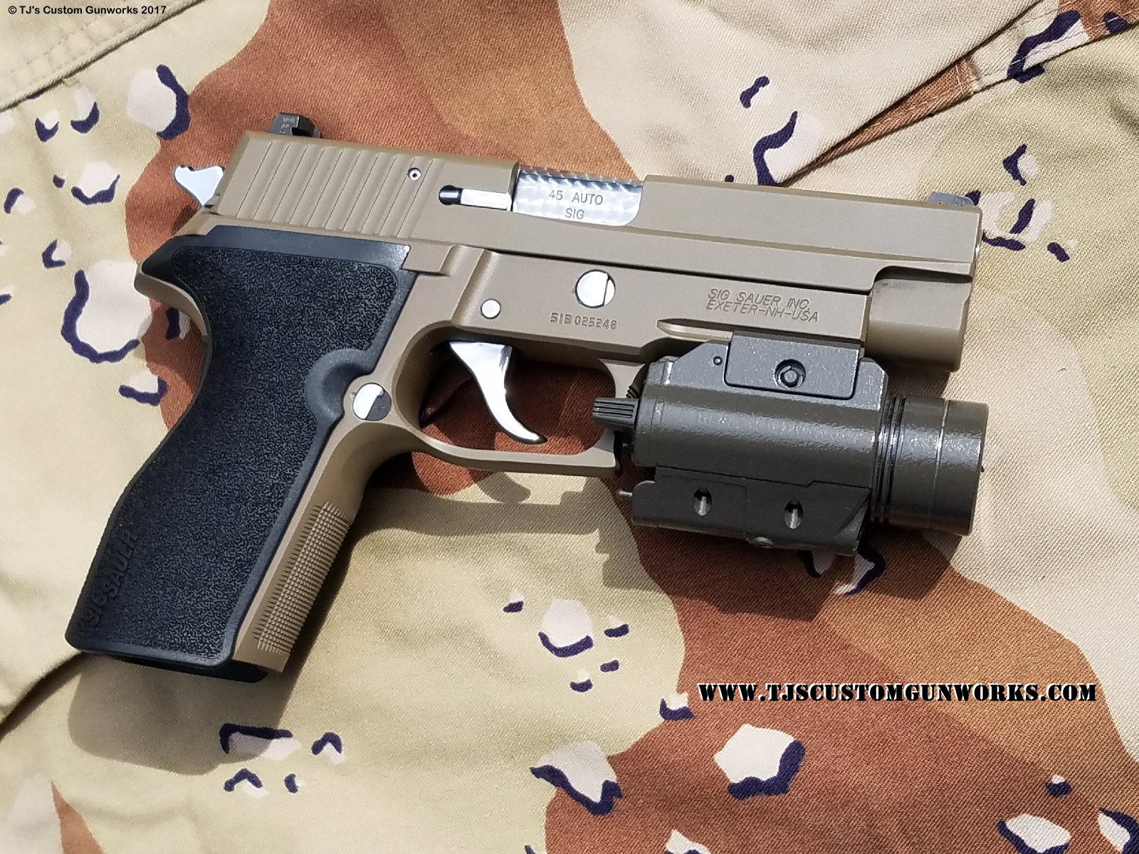 Tan Sig Sauer SigArms P227 .45 Custom Polished With FDE Brown Duracoat Surefire Light