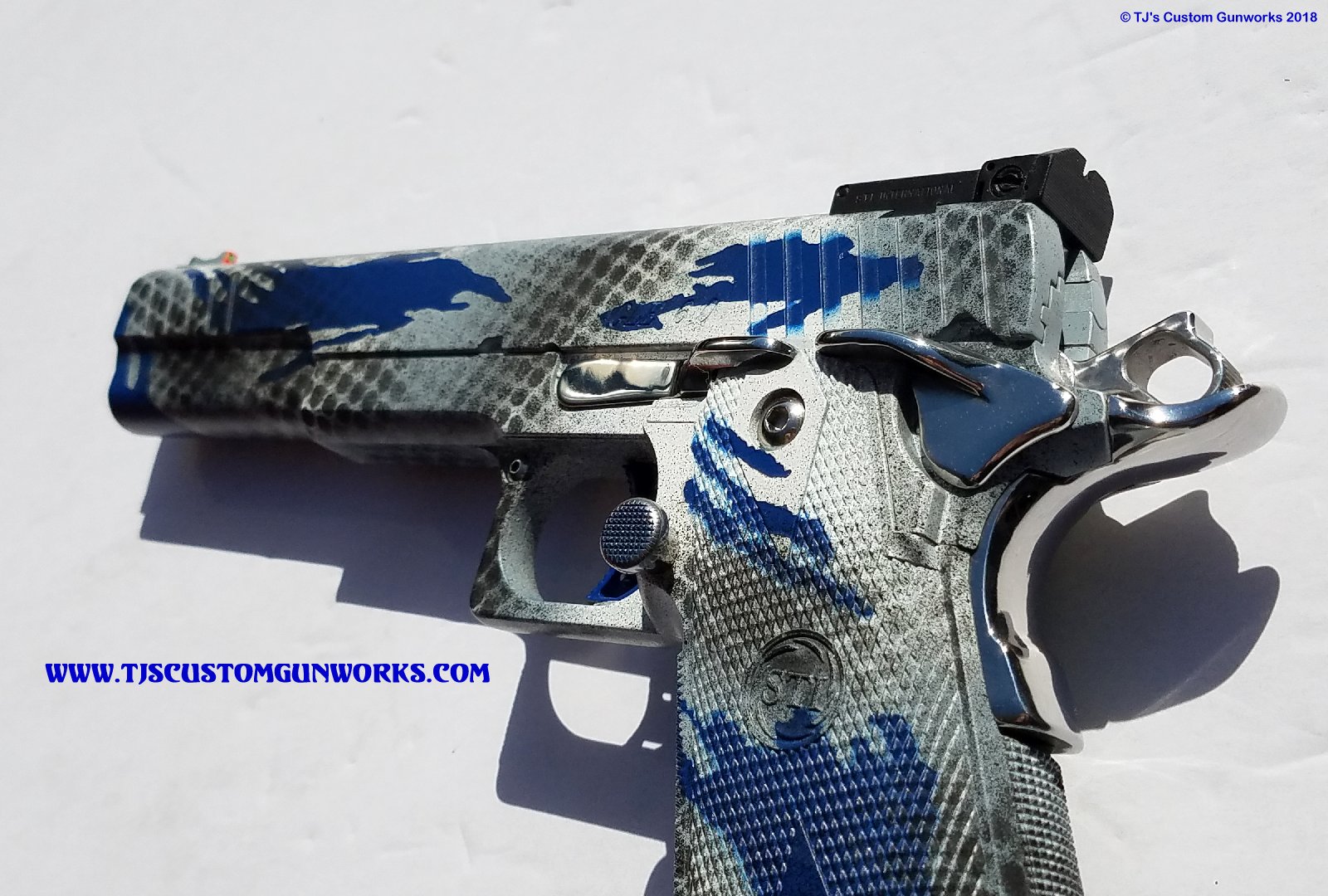 Custom Winter Smurf Hunter STI 6 inch Long Slide .45