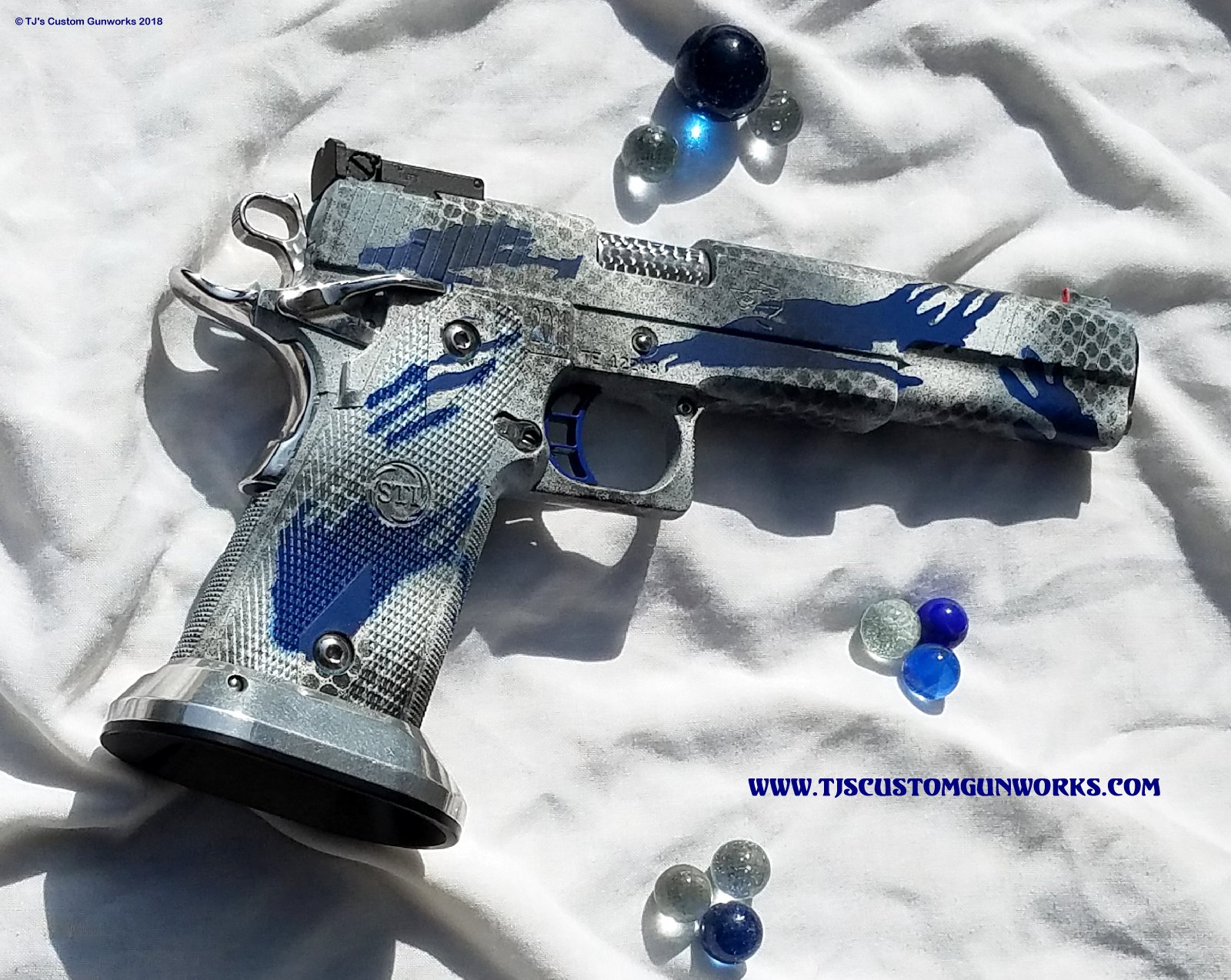 Custom Royal Blue & Snow White Duracoat STI .45