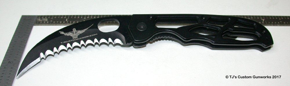 TJ's Custom Gunworks - Deathmaster's Quick-Ripper - Black Stainless Talon Hook Blade Knife