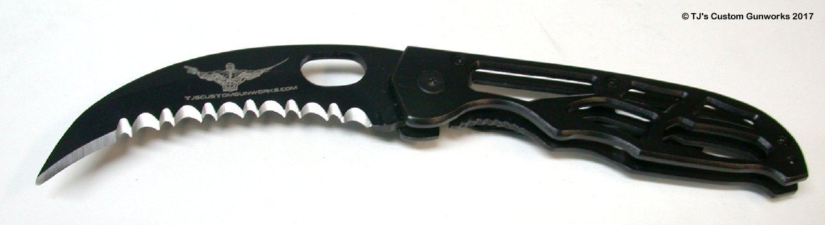 TJ's Custom Gunworks - Deathmaster's Quick-Ripper - Black Stainless Talon Hook Blade Knife